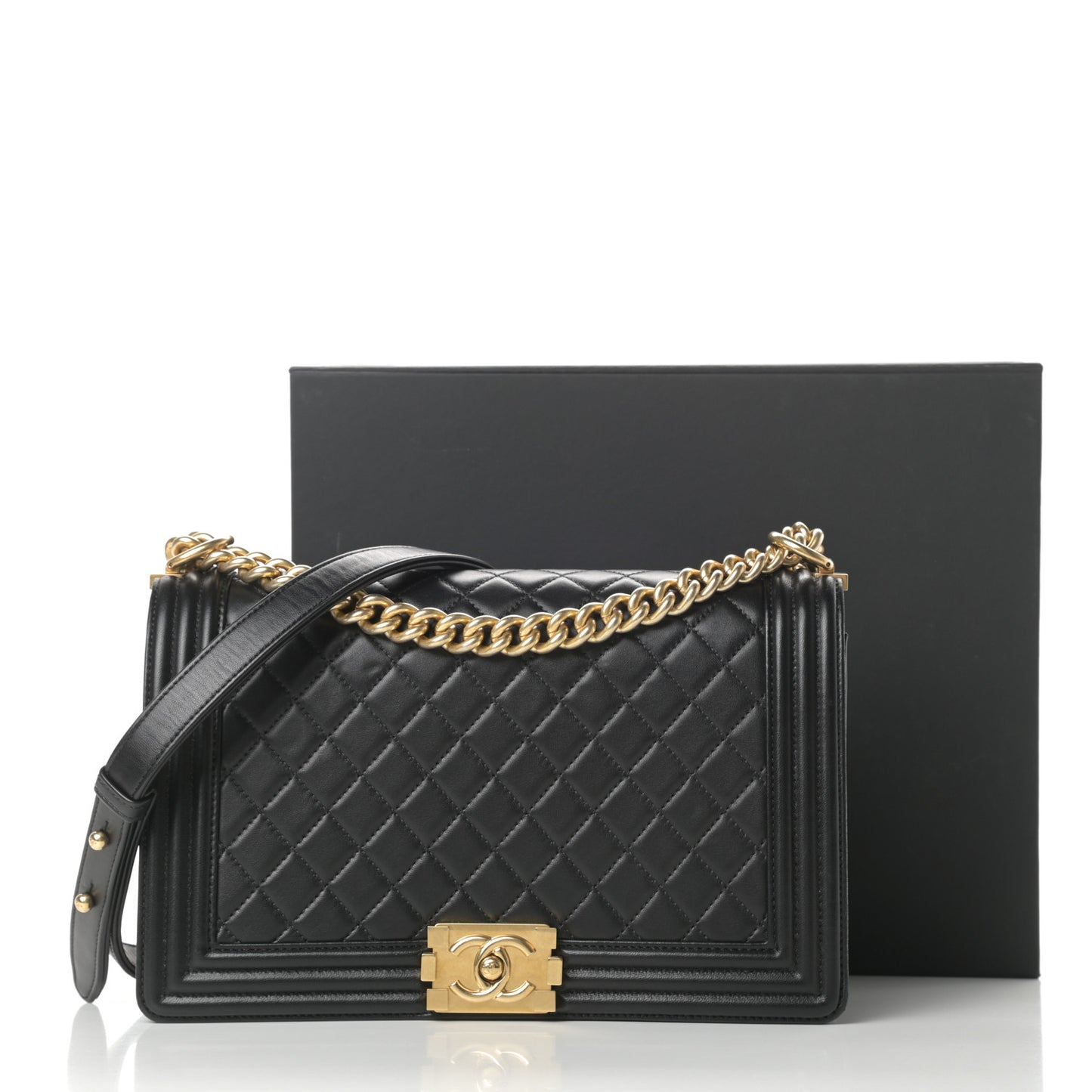 Lambskin Quilted New Medium Boy Flap Black