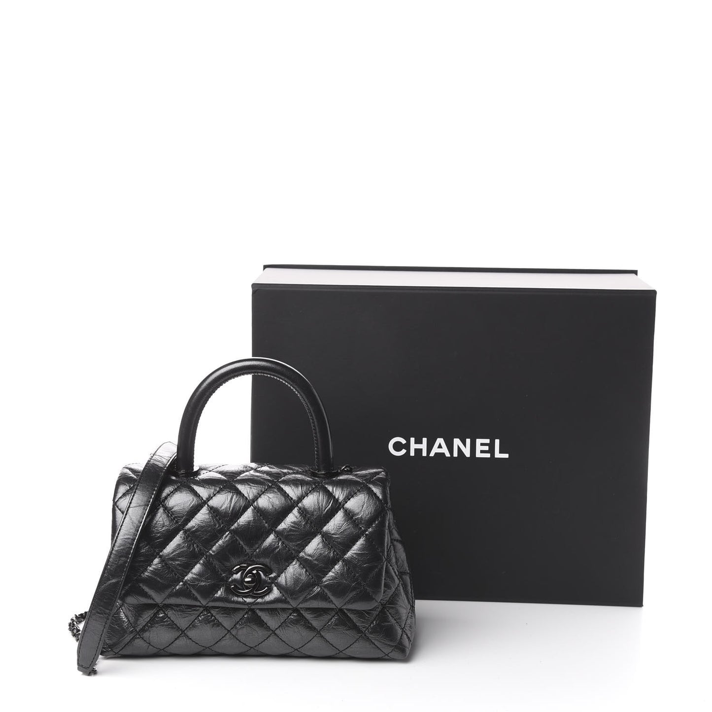Aged Calfskin Quilted Mini Coco Handle Flap So Black