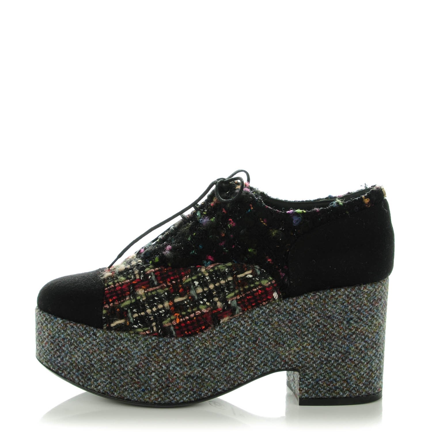 Chanel Tweed Lace Up 85 Wedges 42 Multicolor Black 1 of 9