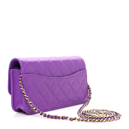 Chanel Caviar Quilted Flap Phone Holder with Chain Purple 3 of 12