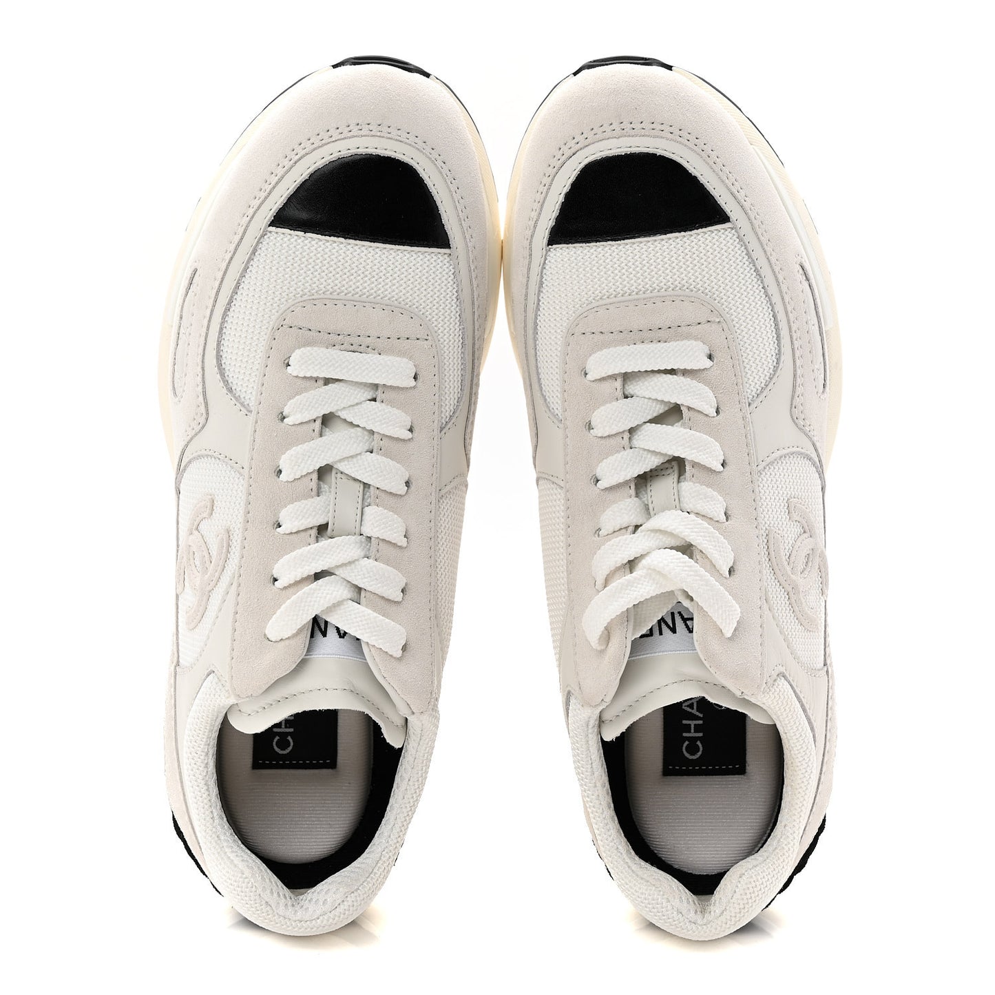 Mixed Fibers Suede Shiny Calfskin Womens CC Sneakers 38.5 White