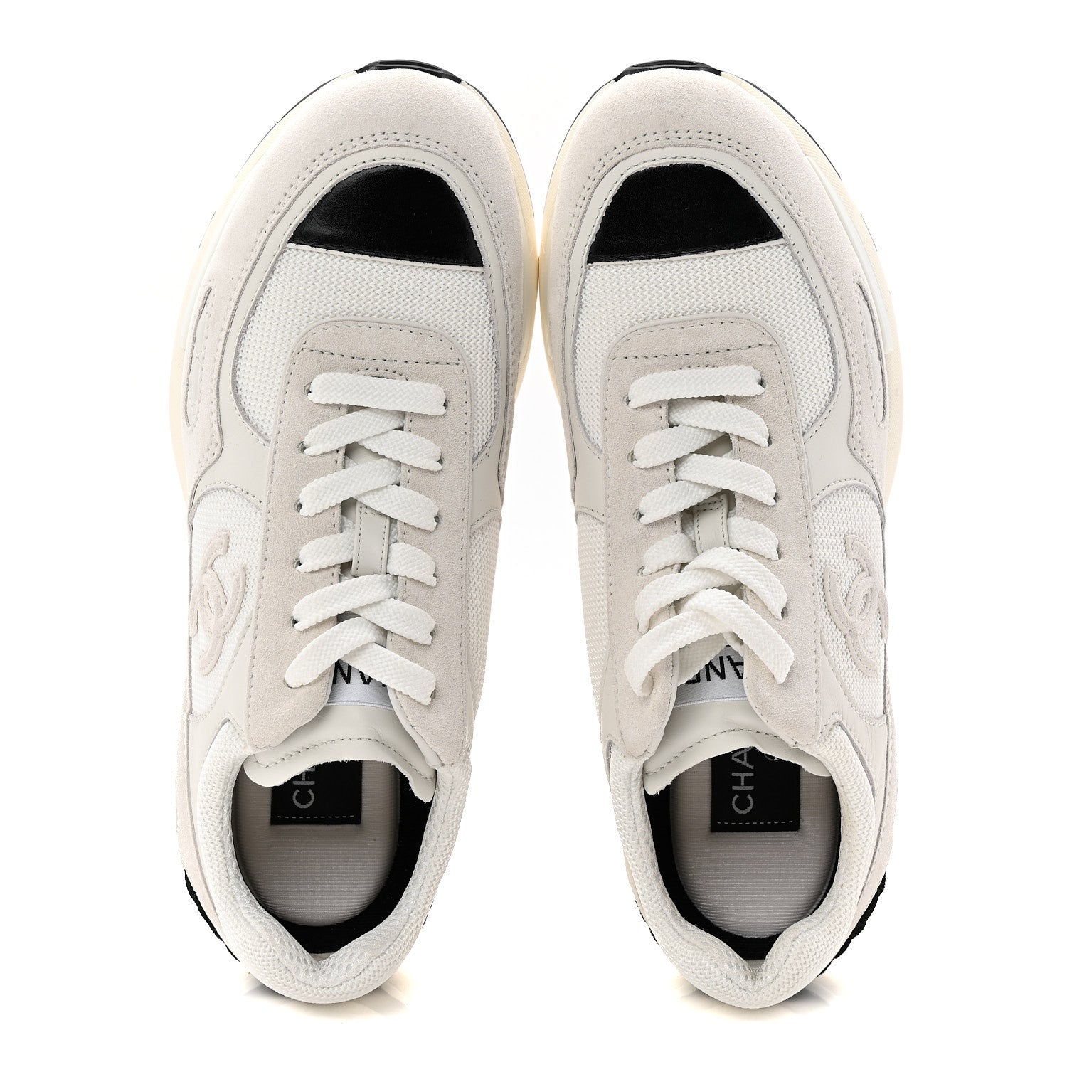 Chanel Mixed Fibers Suede Shiny Calfskin Womens CC Sneakers 38.5 White 2 of 10