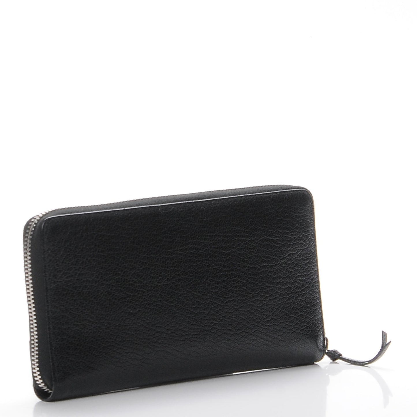 Chevre Silver Metallic Edge Hardware Zip Around Wallet Black
