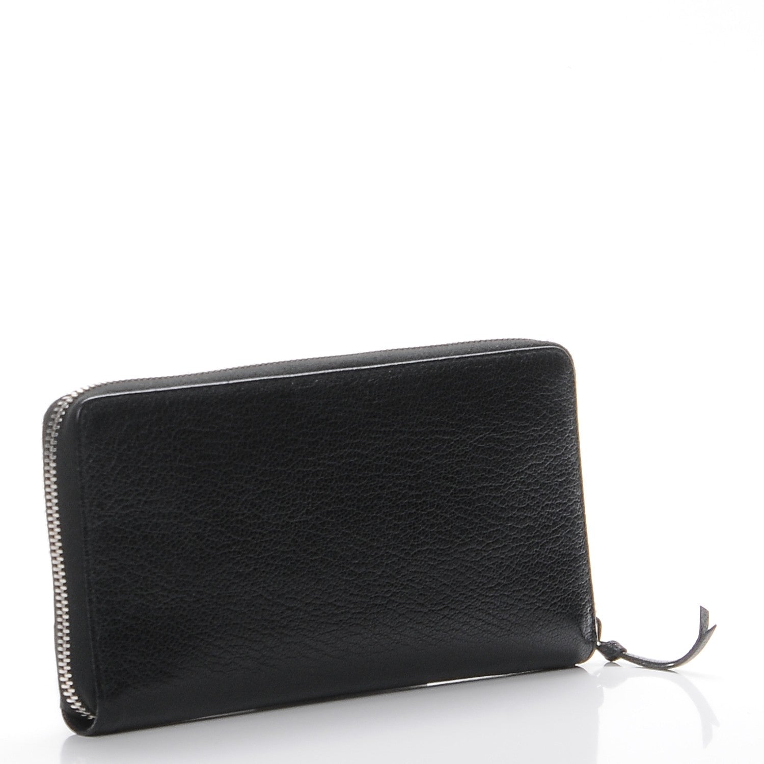 Balenciaga Chevre Silver Metallic Edge Hardware Zip Around Wallet Black 3 of 8