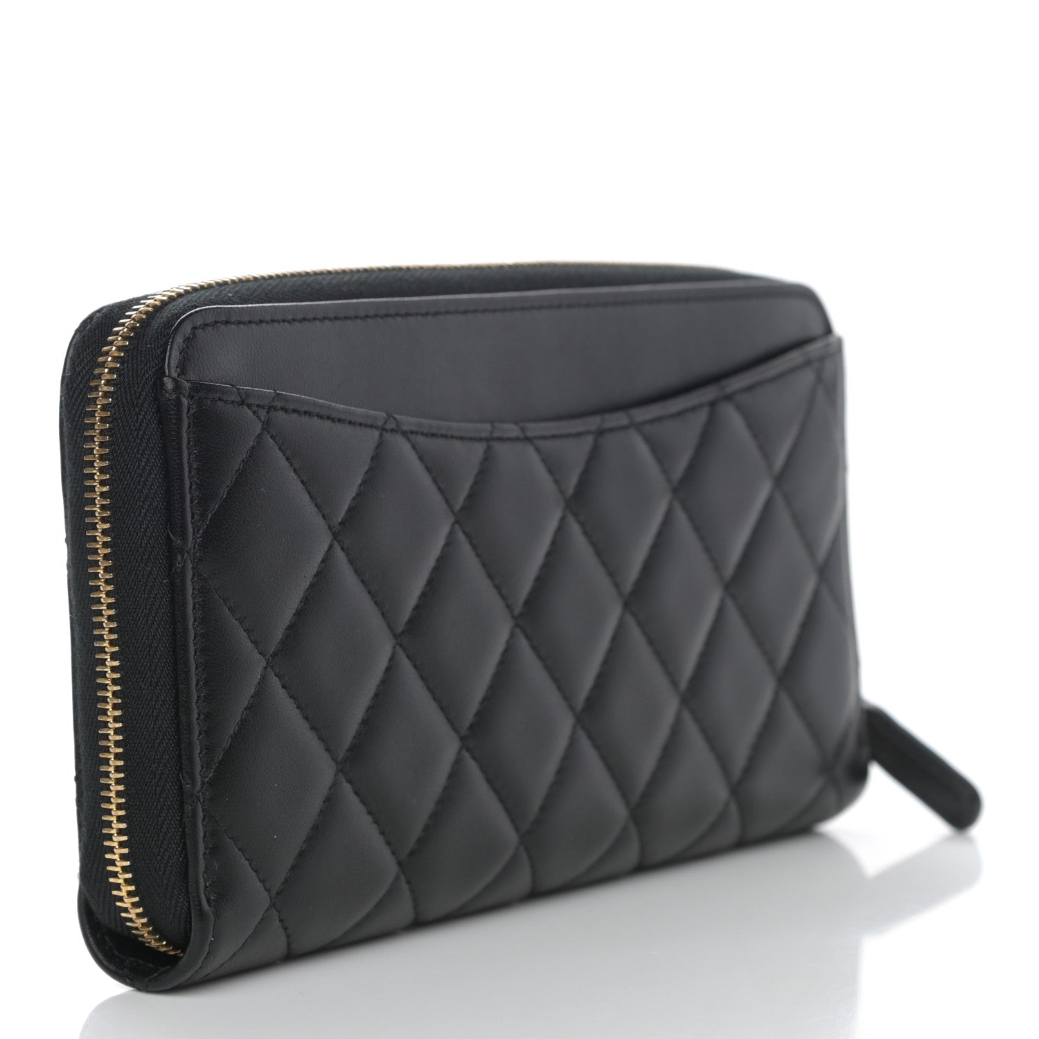 Chanel Lambskin Quilted Large Gusset Zip Around Wallet Black 3 of 8