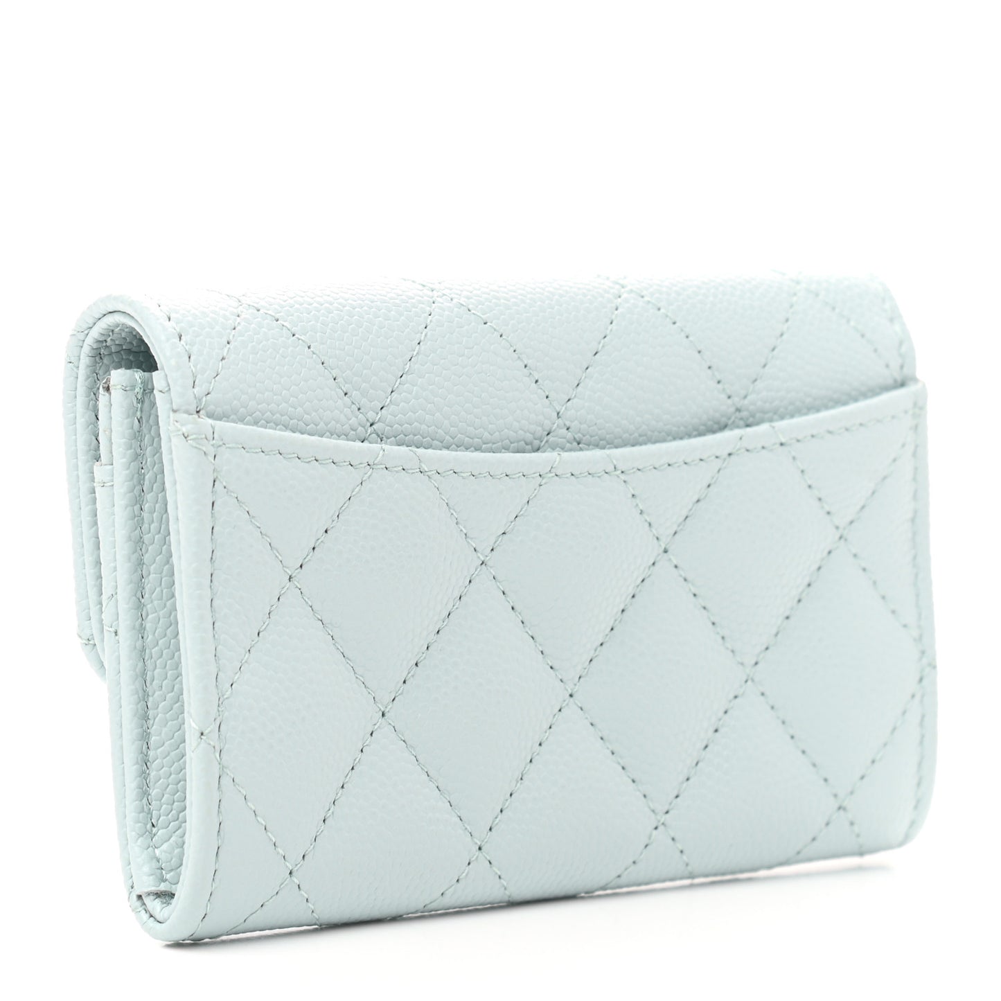 Caviar Quilted Flap Card Holder Wallet Light Blue