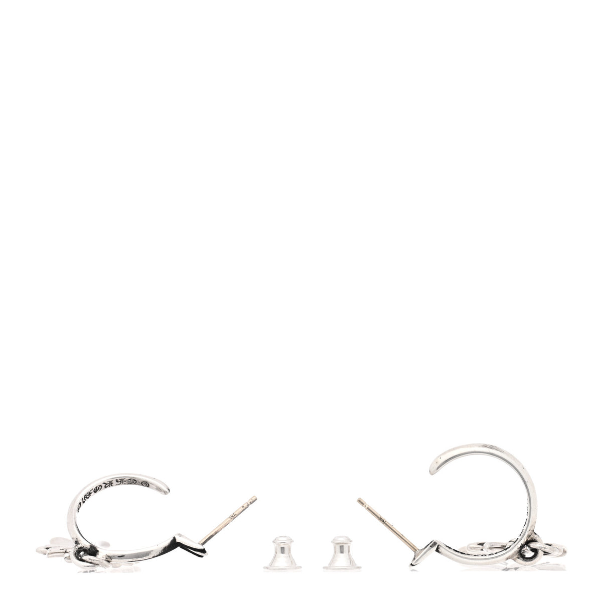 Chrome Hearts Sterling Silver Tiny CH Cross Hoop Drop Earrings 3 of 5