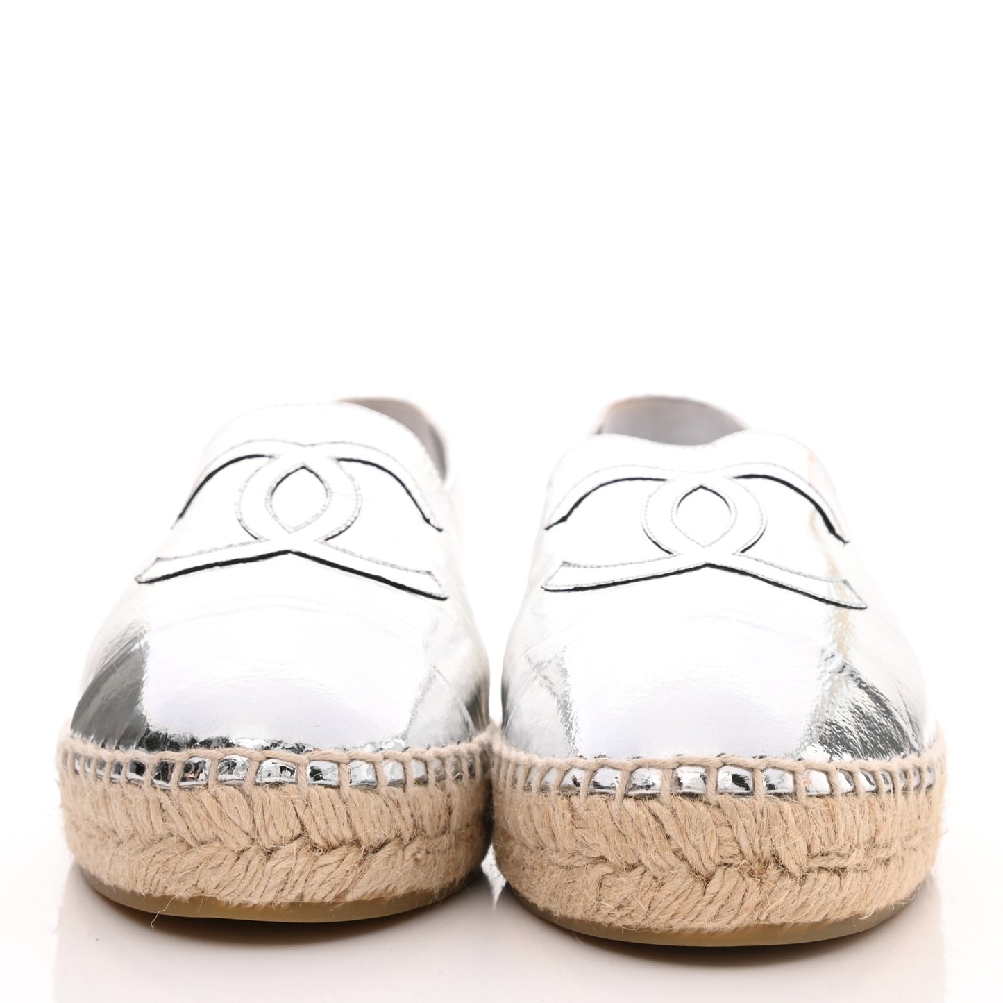 Laminated Goatskin CC Espadrilles 39 Silver