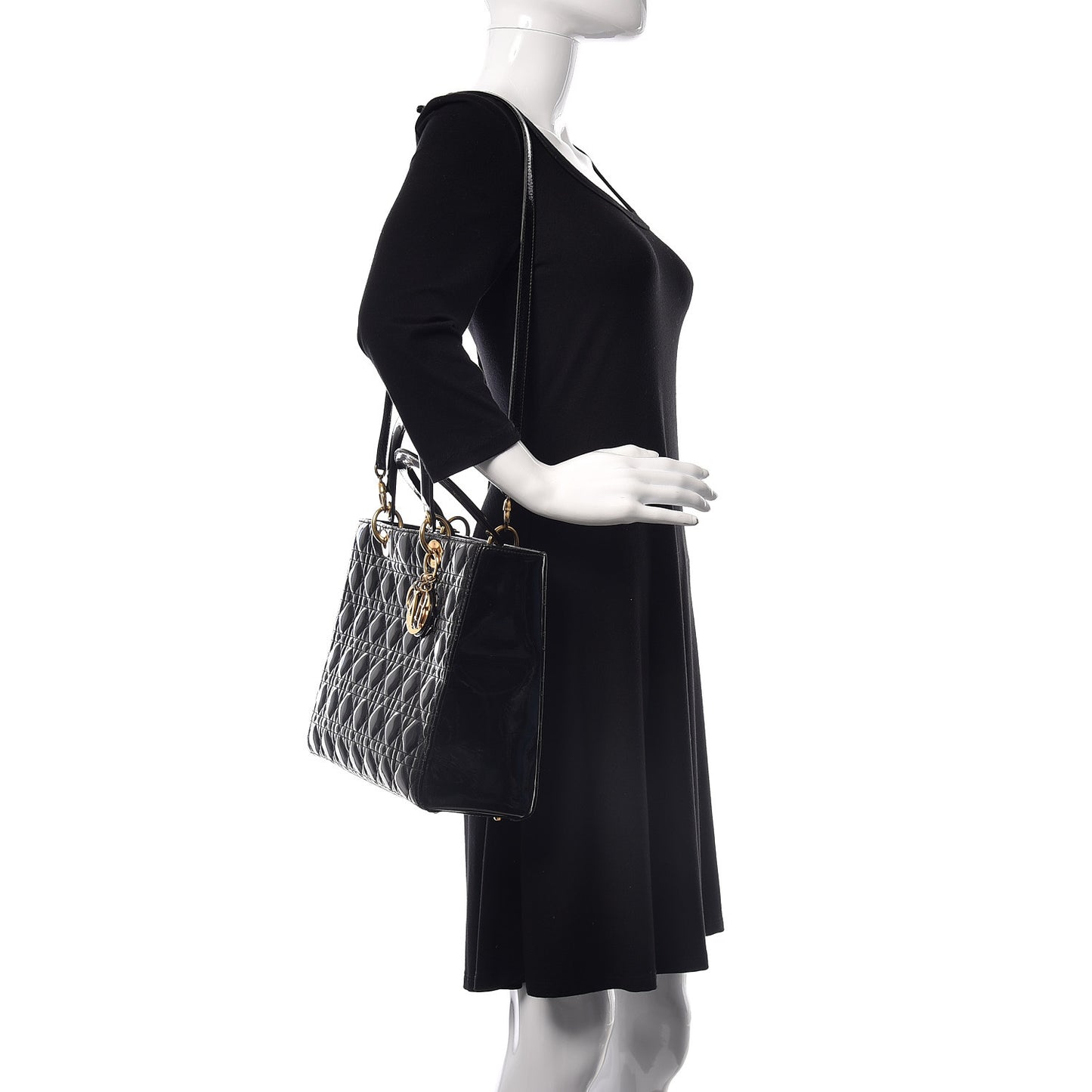 Patent Cannage Large Lady Dior Black