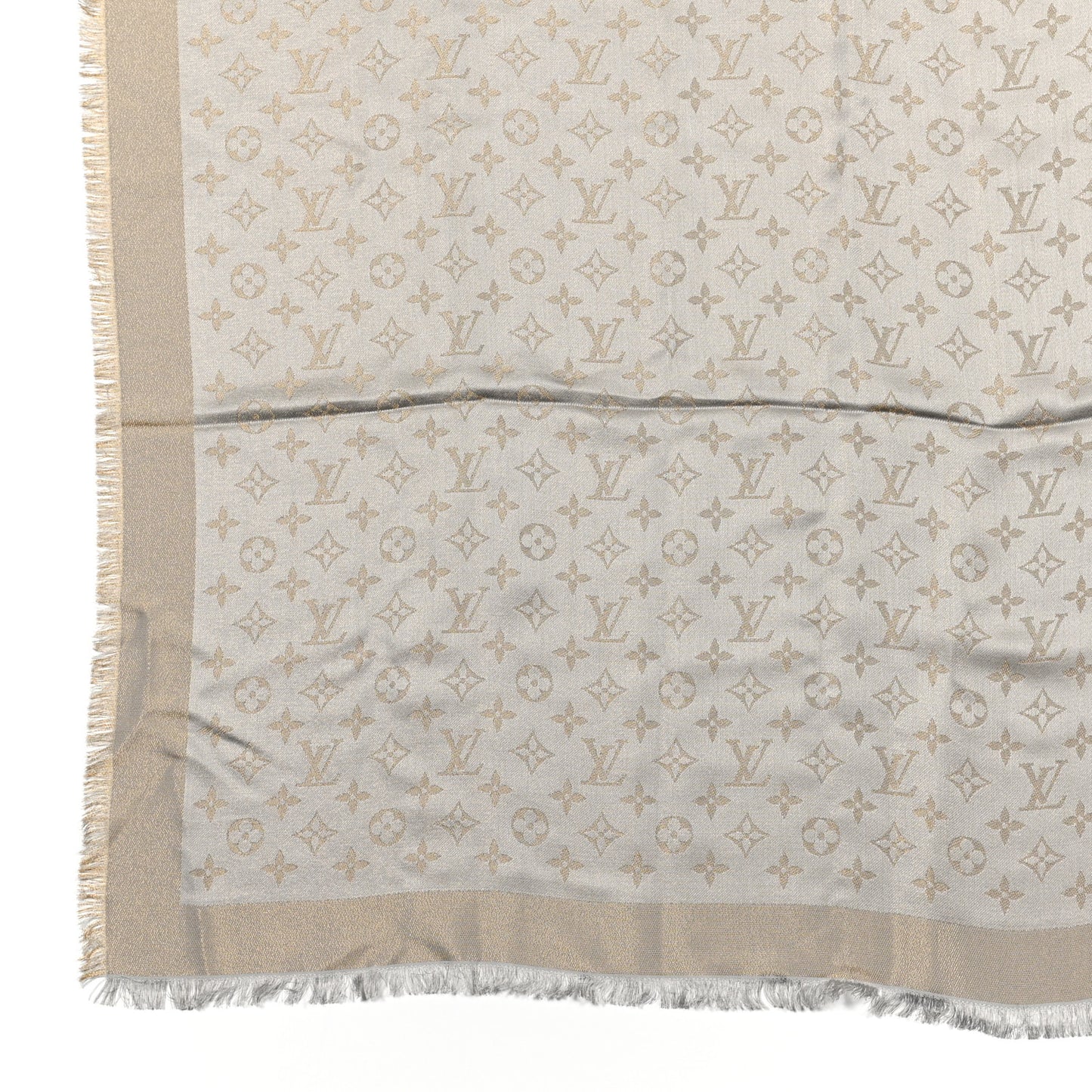 Silk Lurex Wool Monogram Shine Shawl Greige