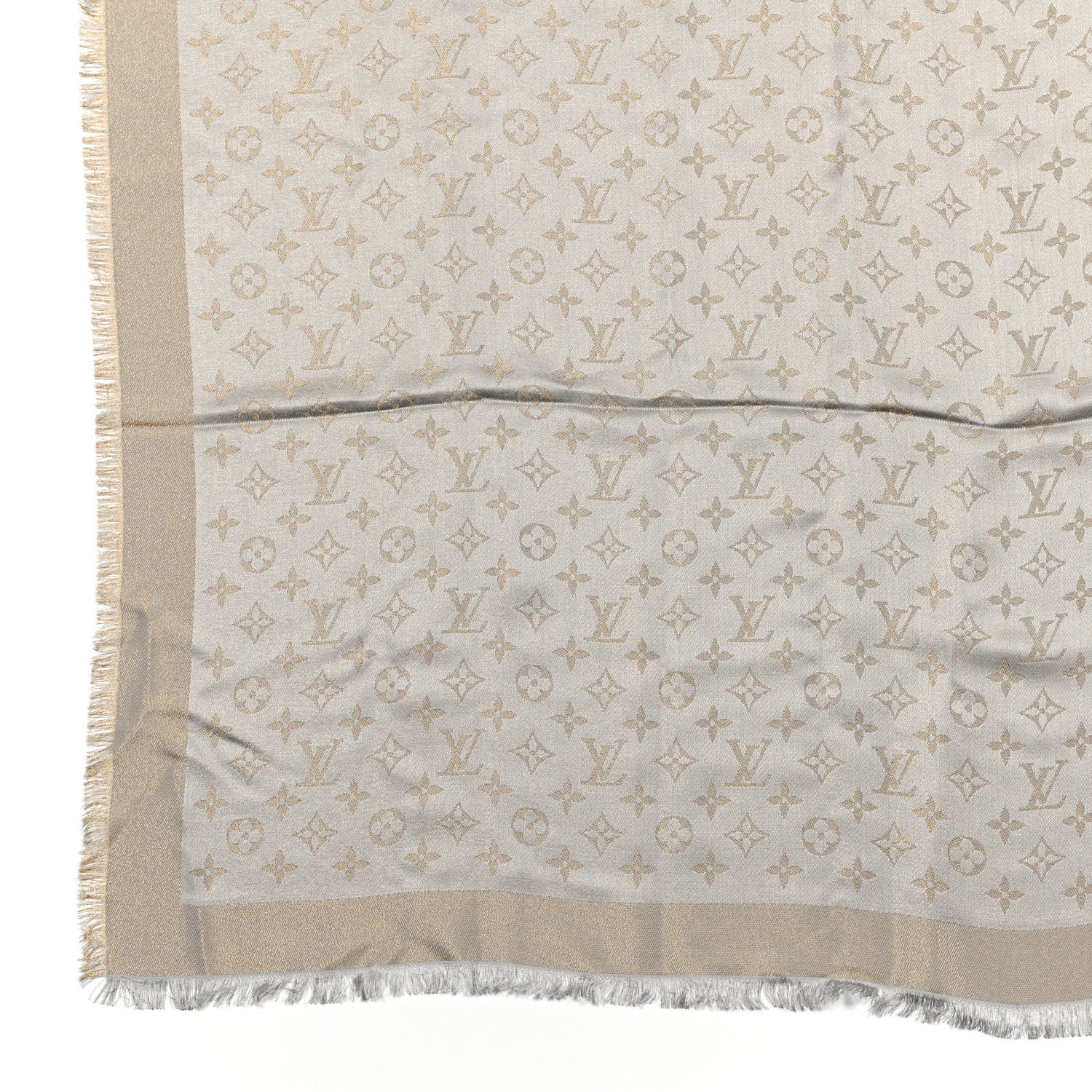 Louis Vuitton Silk Lurex Wool Monogram Shine Shawl Greige 3 of 4