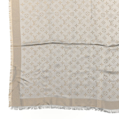 Louis Vuitton Silk Lurex Wool Monogram Shine Shawl Greige 3 of 4