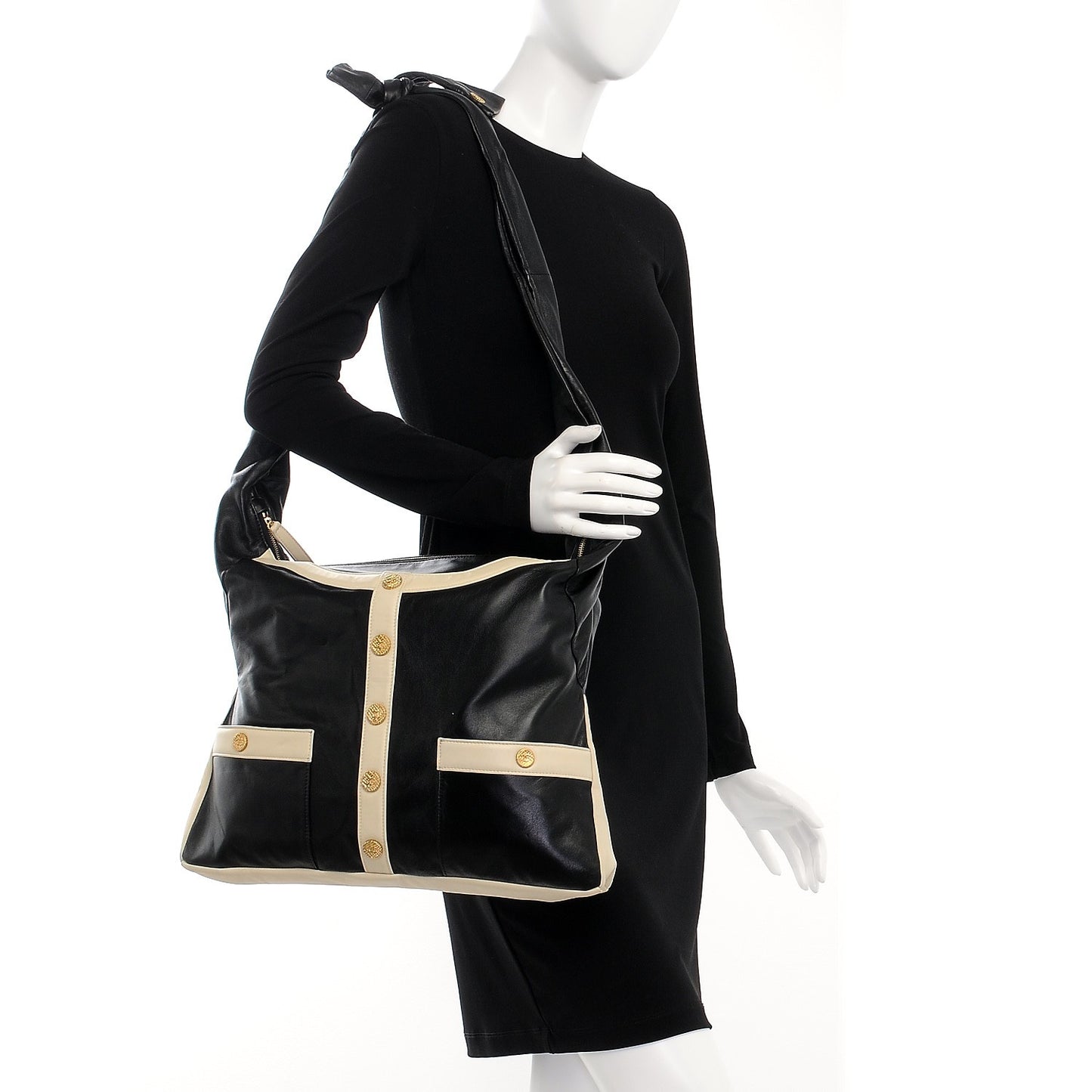 Lambskin Large Girl Bag Black Beige