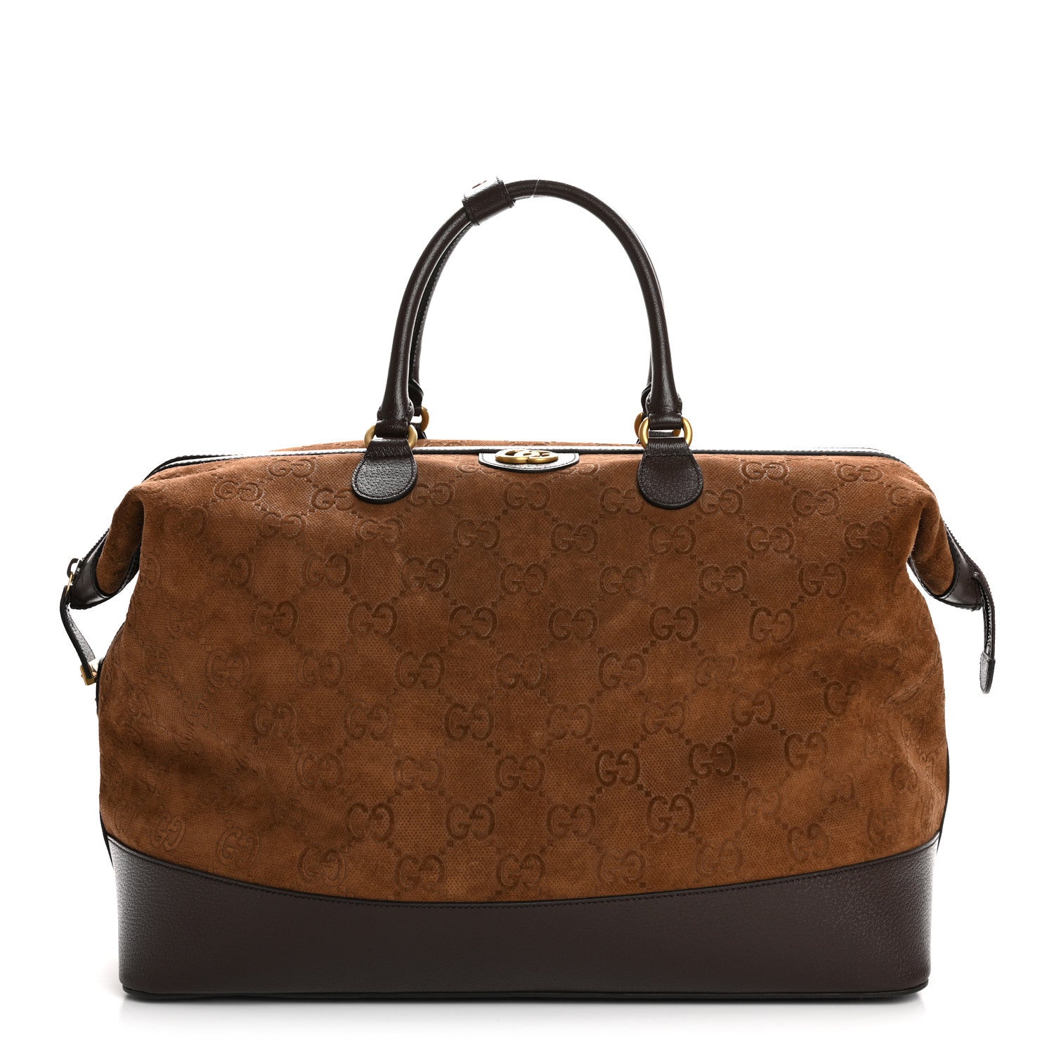 Gucci Suede Jumbo GG Debossed Textured Dollar Calfskin Savoy Travel Bag Wood Brown Chocolate 1 of 12