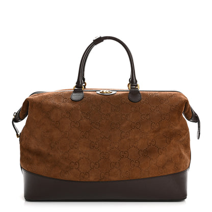 Gucci Suede Jumbo GG Debossed Textured Dollar Calfskin Savoy Travel Bag Wood Brown Chocolate 1 of 12