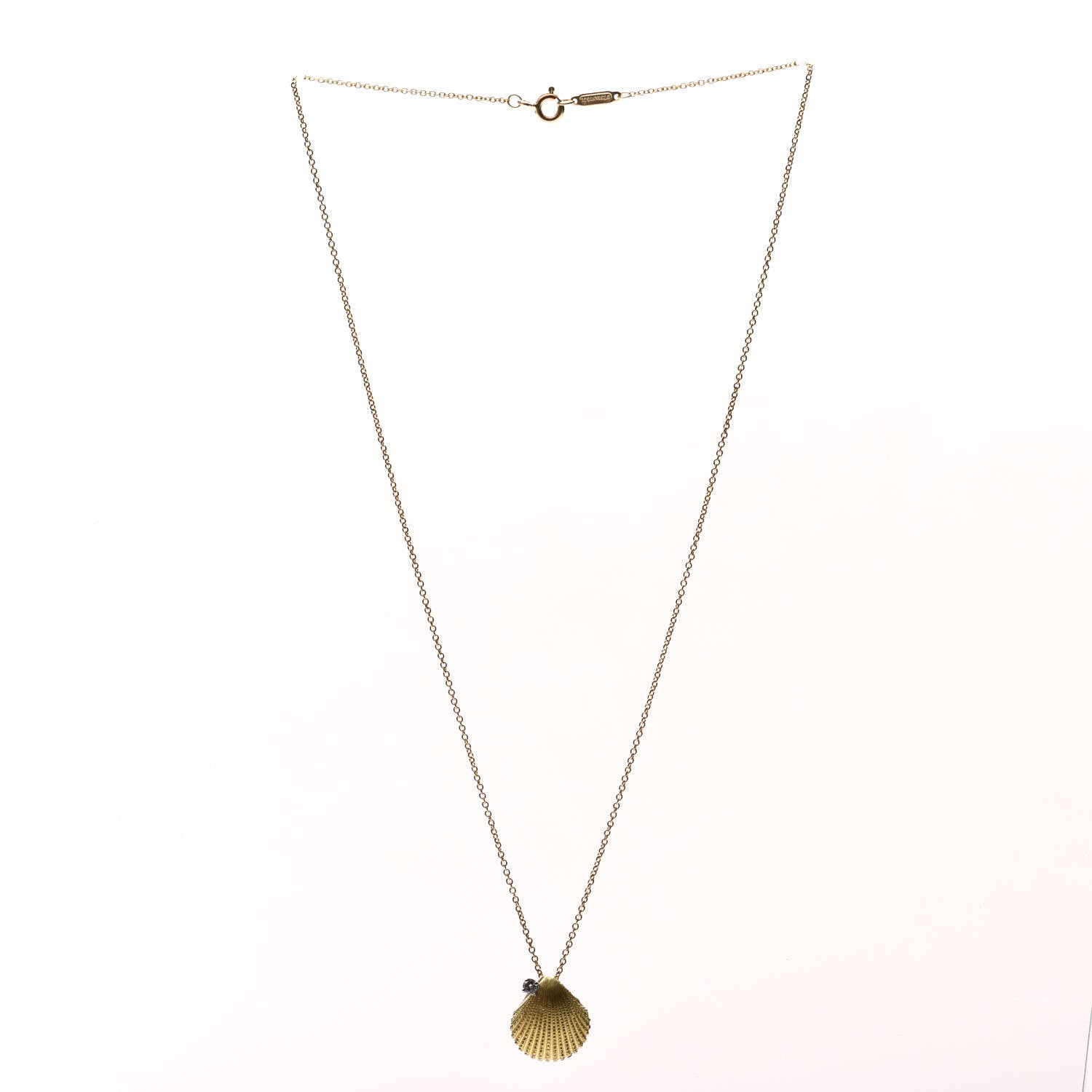 Tiffany 18K Yellow Gold Diamond Seashell Pendant Necklace 2 of 5