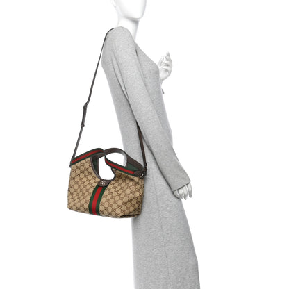 Gucci Monogram Web Small Giglio Tote Beige Dark Brown 2 of 10