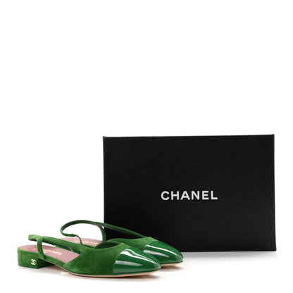 Chanel Suede Patent Calfskin CC Cap Toe Slingback Flats 38.5 Green 10 of 10