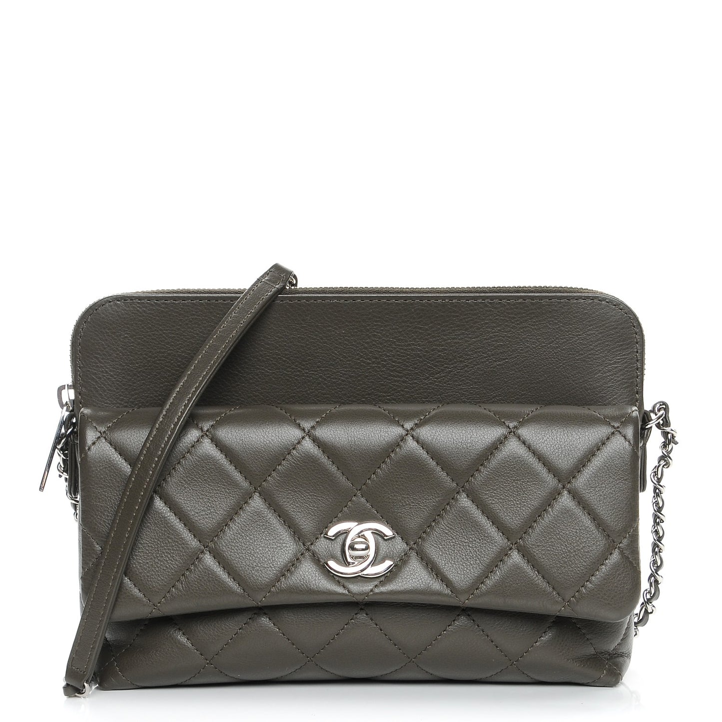 Calfskin Quilted Crossbody Bag Khaki