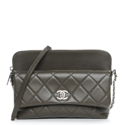 Chanel Calfskin Quilted Crossbody Bag Khaki 1 of 7