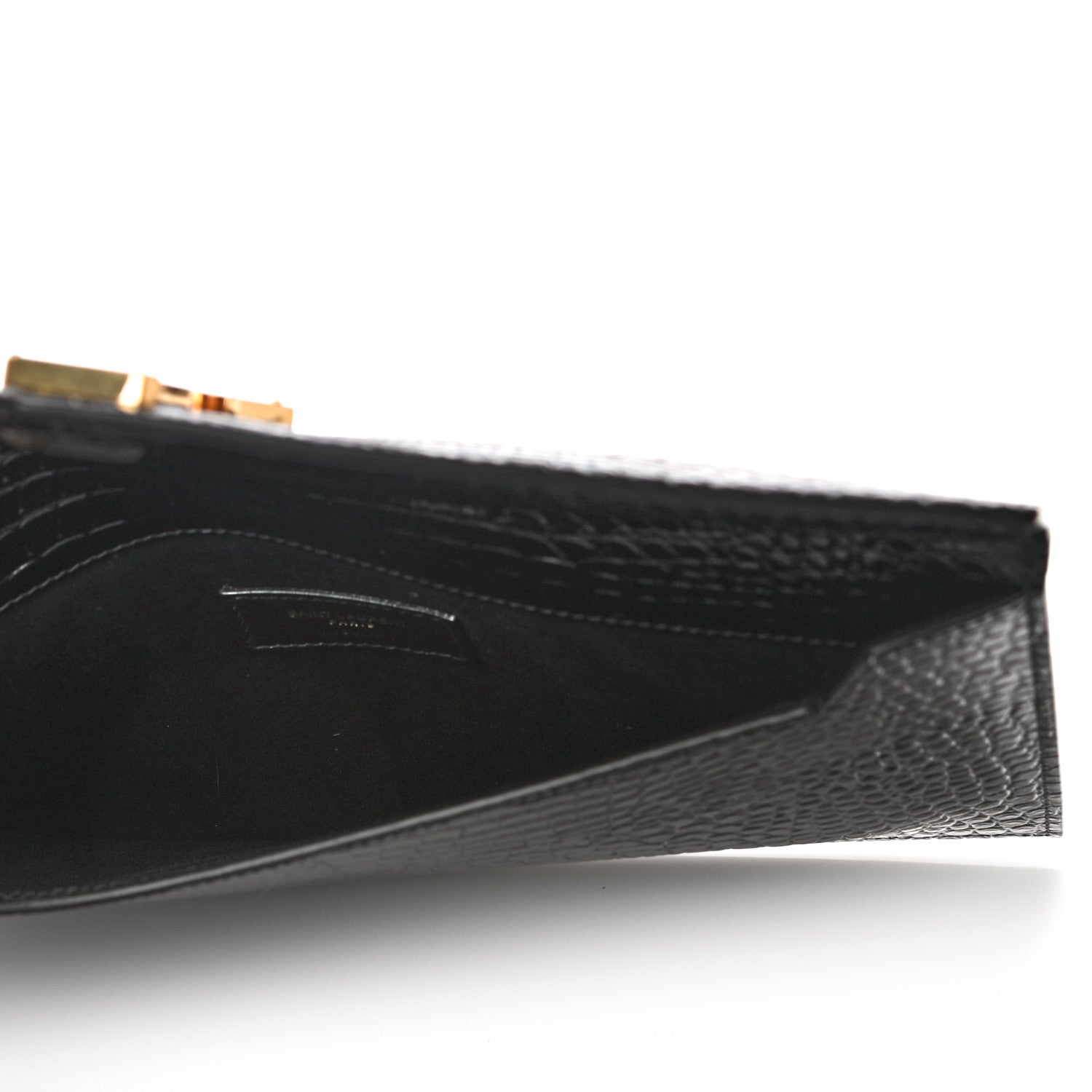 Saint Laurent Calfskin Crocodile Embossed Uptown Monogram Clutch Black 5 of 10