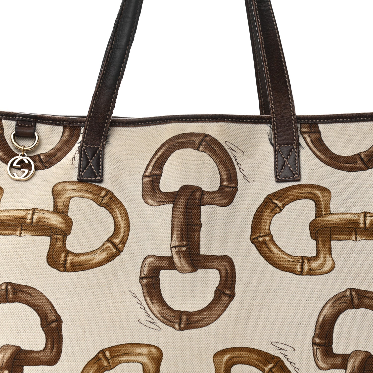 Gucci Canvas Bamboo Horsebit Print Tote White 7 of 15