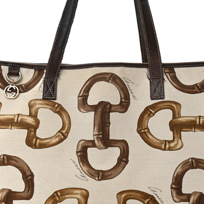 Gucci Canvas Bamboo Horsebit Print Tote White 7 of 15