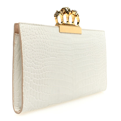 Alexander McQueen Calfskin Crocodile Embossed Knuckle Flat Clutch Ivory 3 of 6