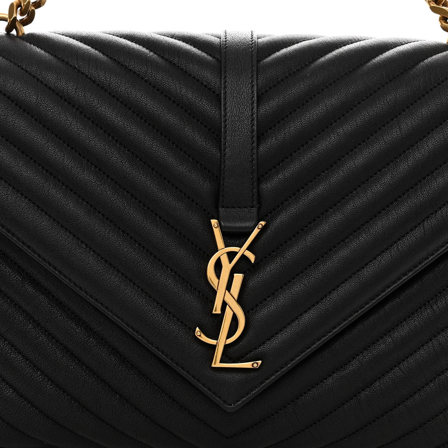 Sheepskin Matelasse Chevron Monogram Large College Satchel Black