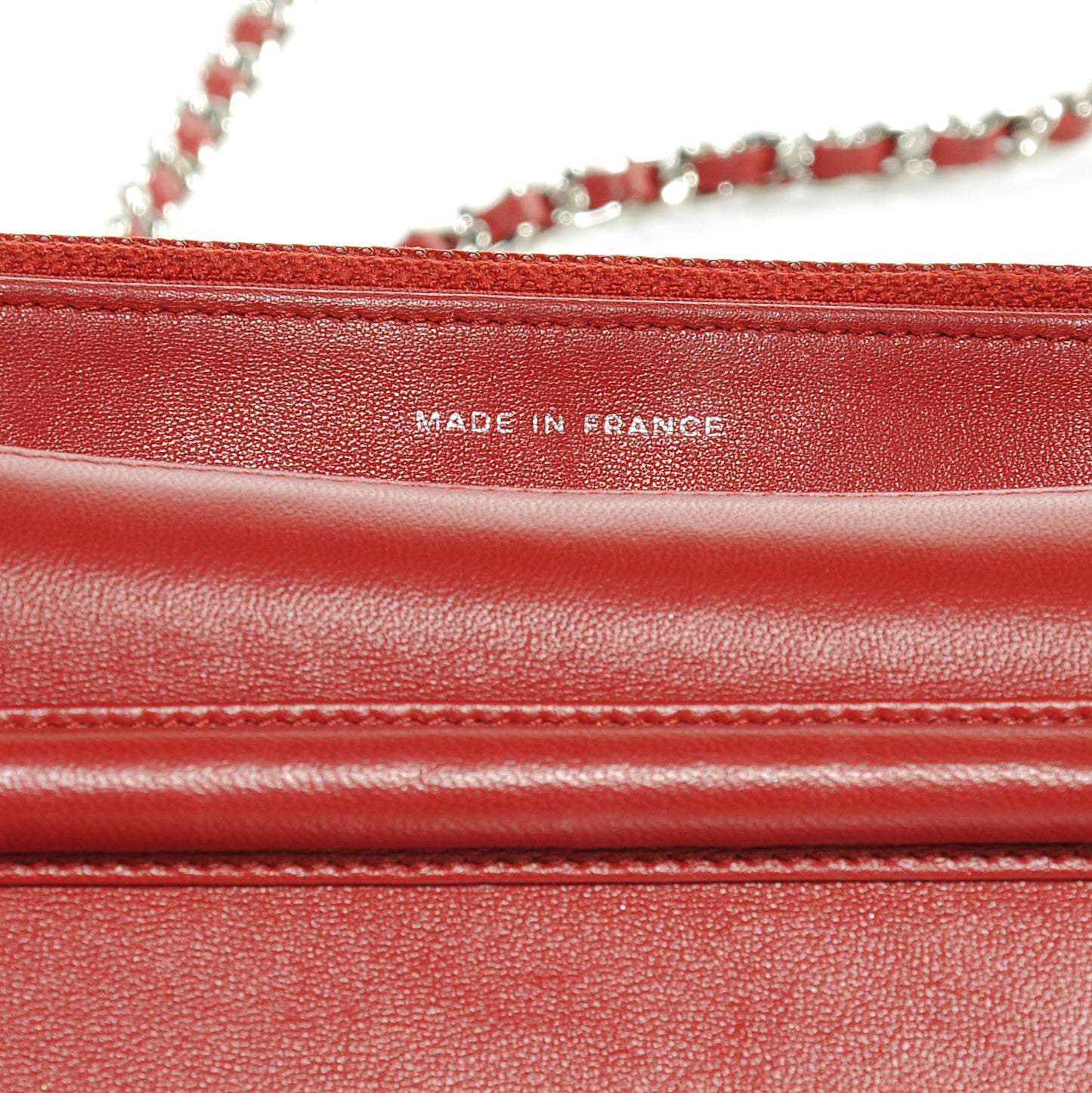 Lambskin Quilted Wallet On Chain WOC Red