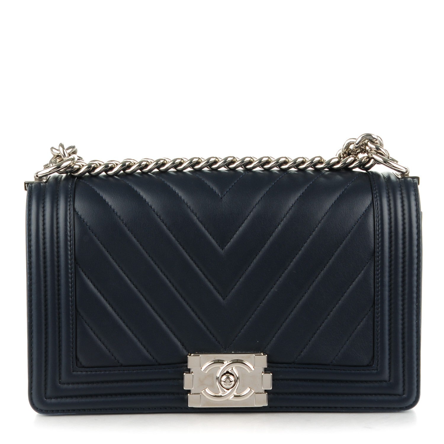 Chanel Calfskin Chevron Quilted Medium Boy Flap Dark Navy 1 of 8