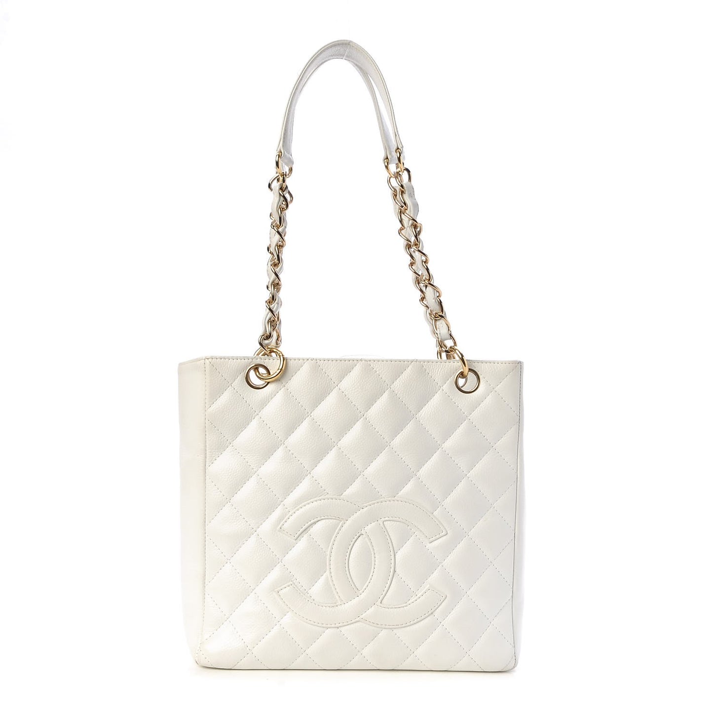 Caviar Quilted Petit Shopping Tote PST White