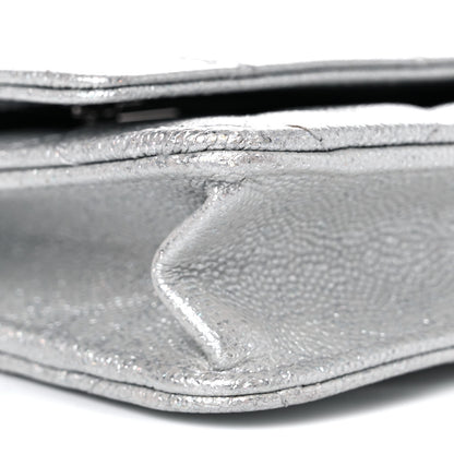 Chanel Glittered Metallic Caviar Quilted Wallet On Chain WOC Silver 9 of 13