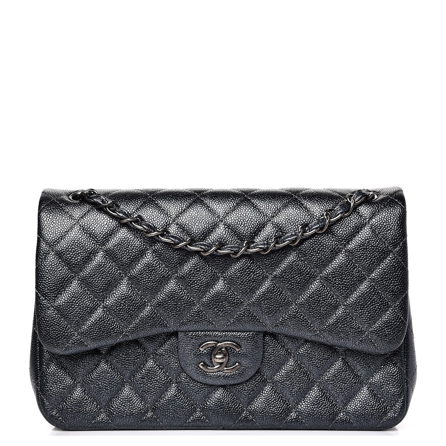 Pearly Caviar Quilted Jumbo Double Flap Grey