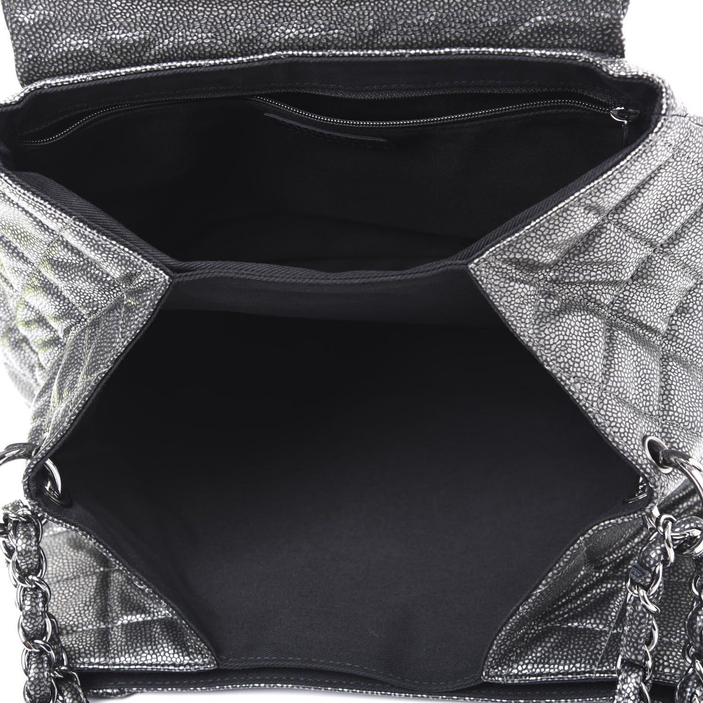 Metallic Caviar Quilted Timeless Accordion Flap Dark Silver
