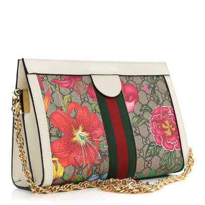 Gucci GG Supreme Monogram Flora Web Small Ophidia Chain Shoulder Bag White 3 of 9