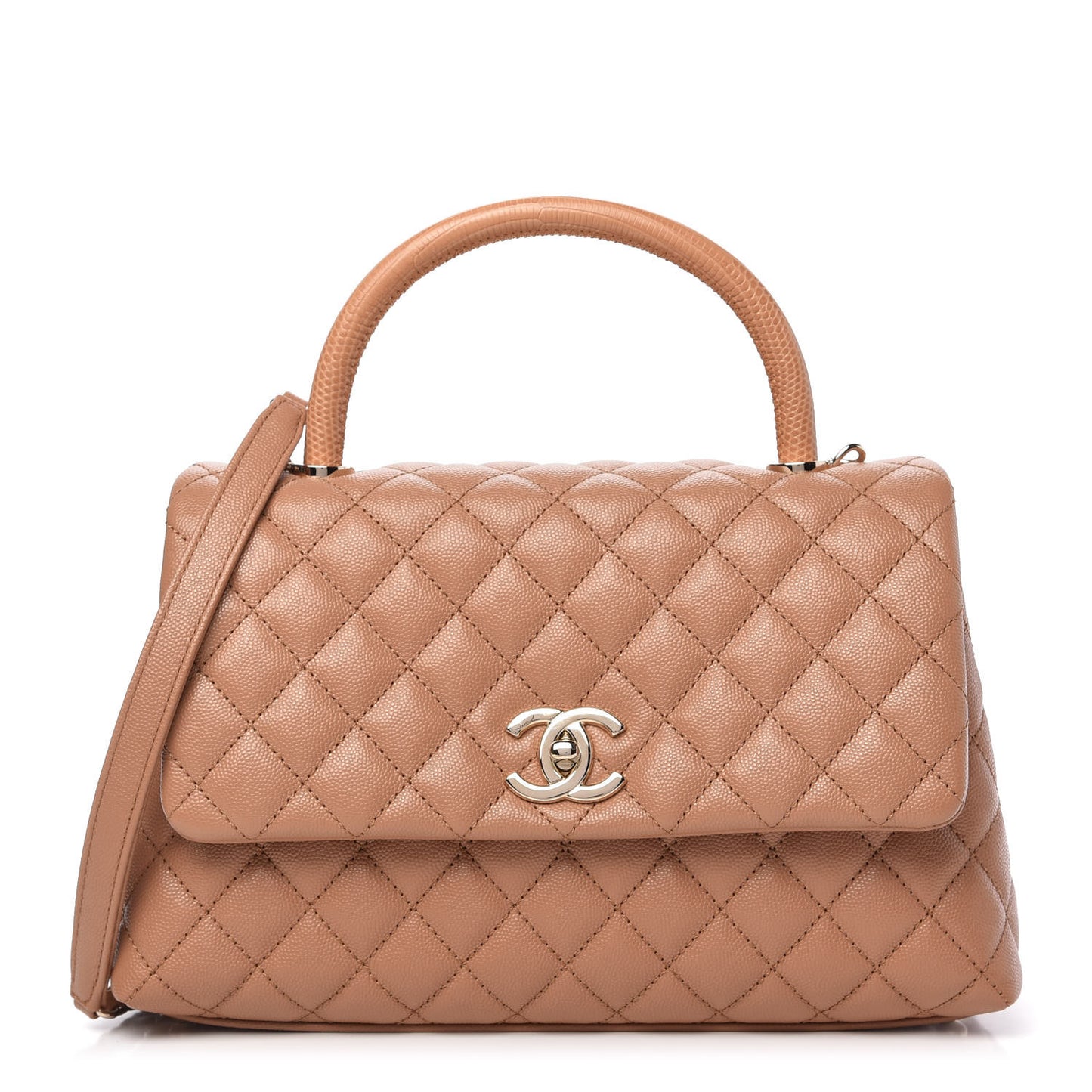 Caviar Lizard Embossed Quilted Small Coco Handle Flap Brown