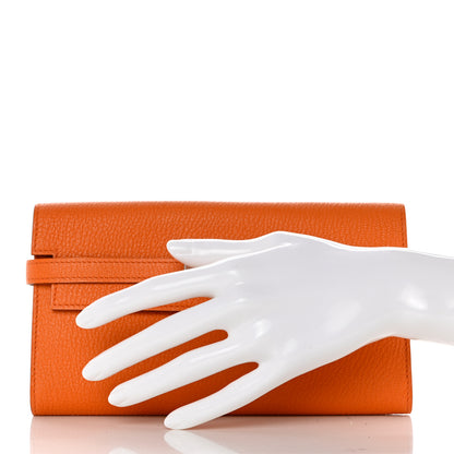 Hermes Chevre Mysore Kelly Longue Wallet Orange 2 of 10