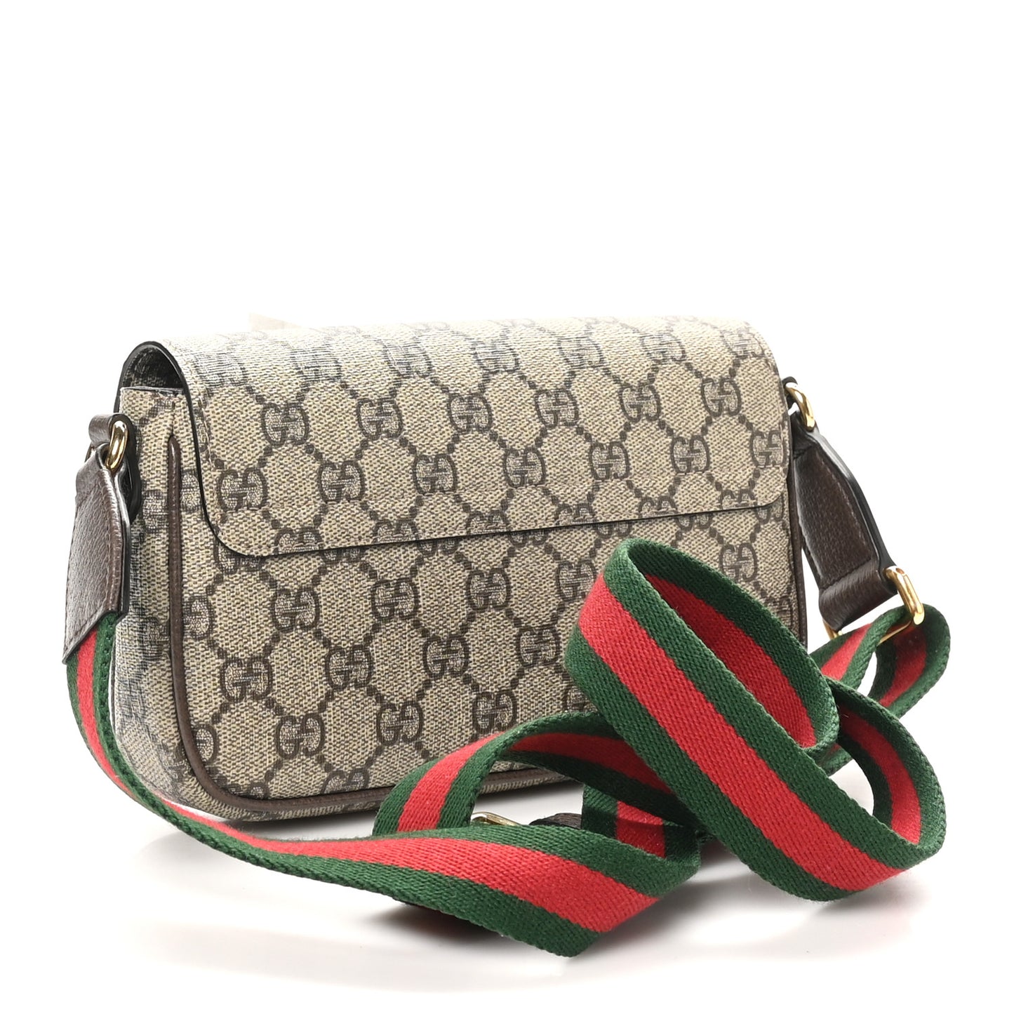 GG Supreme Monogram Textured Dollar Calfskin Web Mini Ophidia Envelope Shoulder Bag Beige Ebony