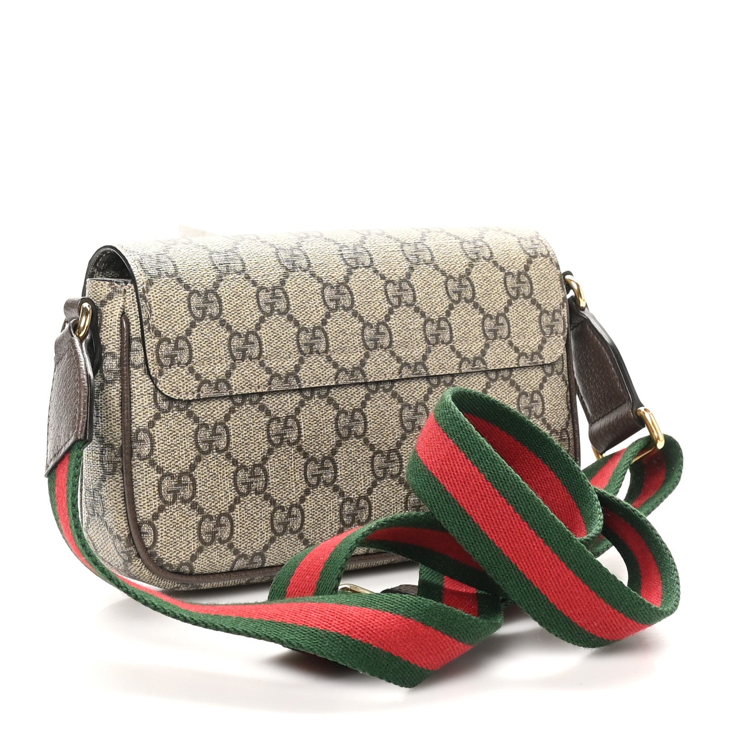 Gucci GG Supreme Monogram Textured Dollar Calfskin Web Mini Ophidia Envelope Shoulder Bag Beige Ebony 3 of 11