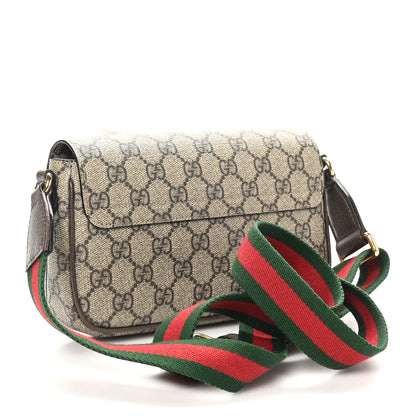 Gucci GG Supreme Monogram Textured Dollar Calfskin Web Mini Ophidia Envelope Shoulder Bag Beige Ebony 3 of 11