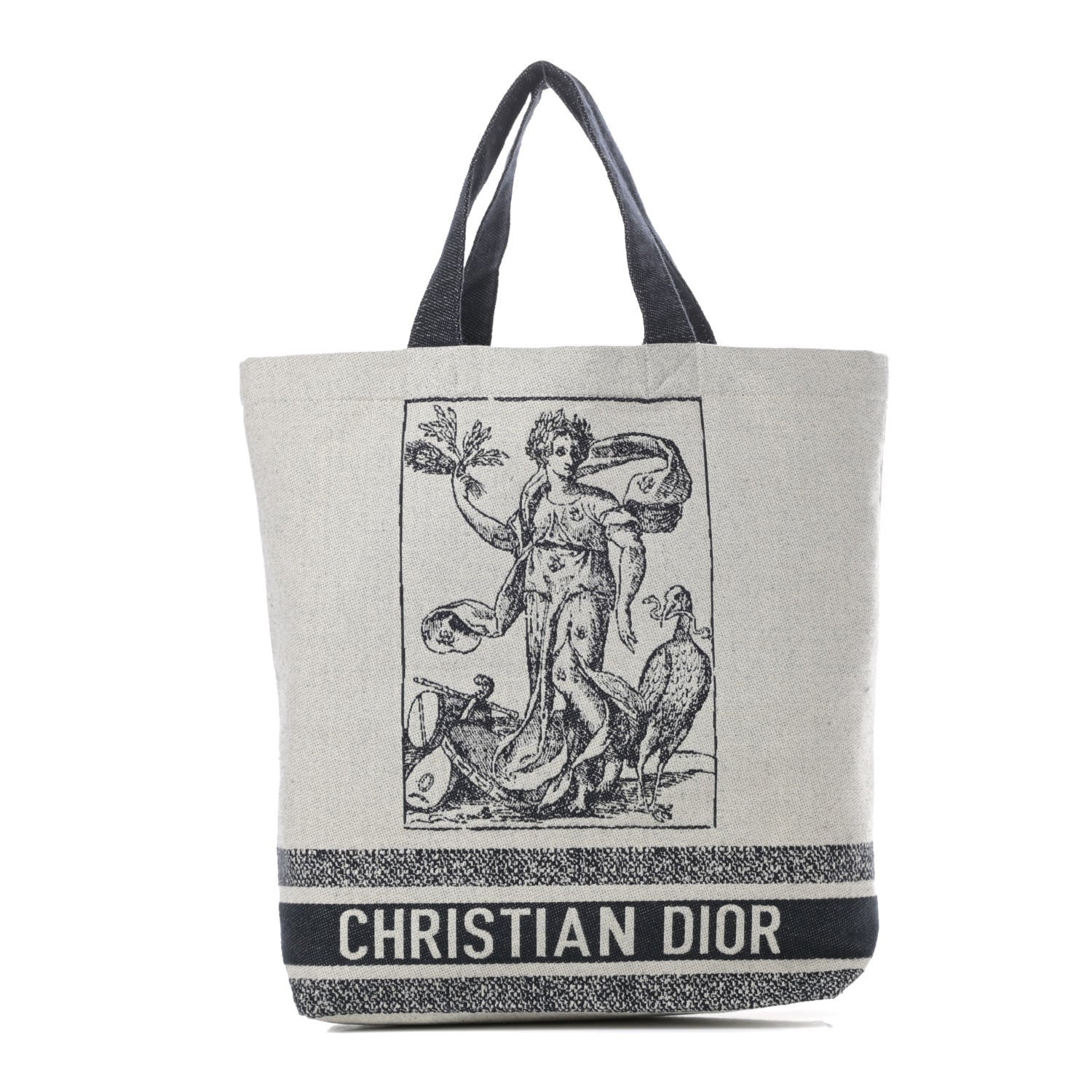 Christian Dior Canvas Print Cruise Tote Ivory Black 1 of 10