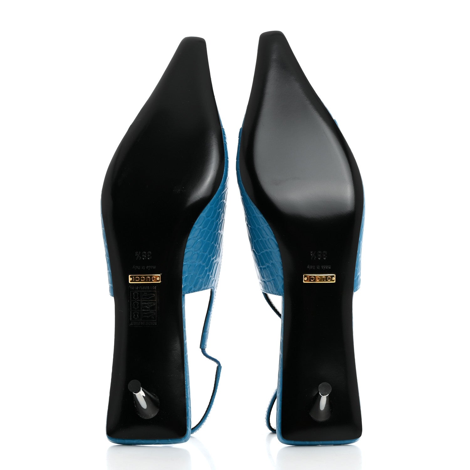 Gucci Calfskin Crocodile Print Square Slingback Pumps 38.5 Bright Sapphire 5 of 9