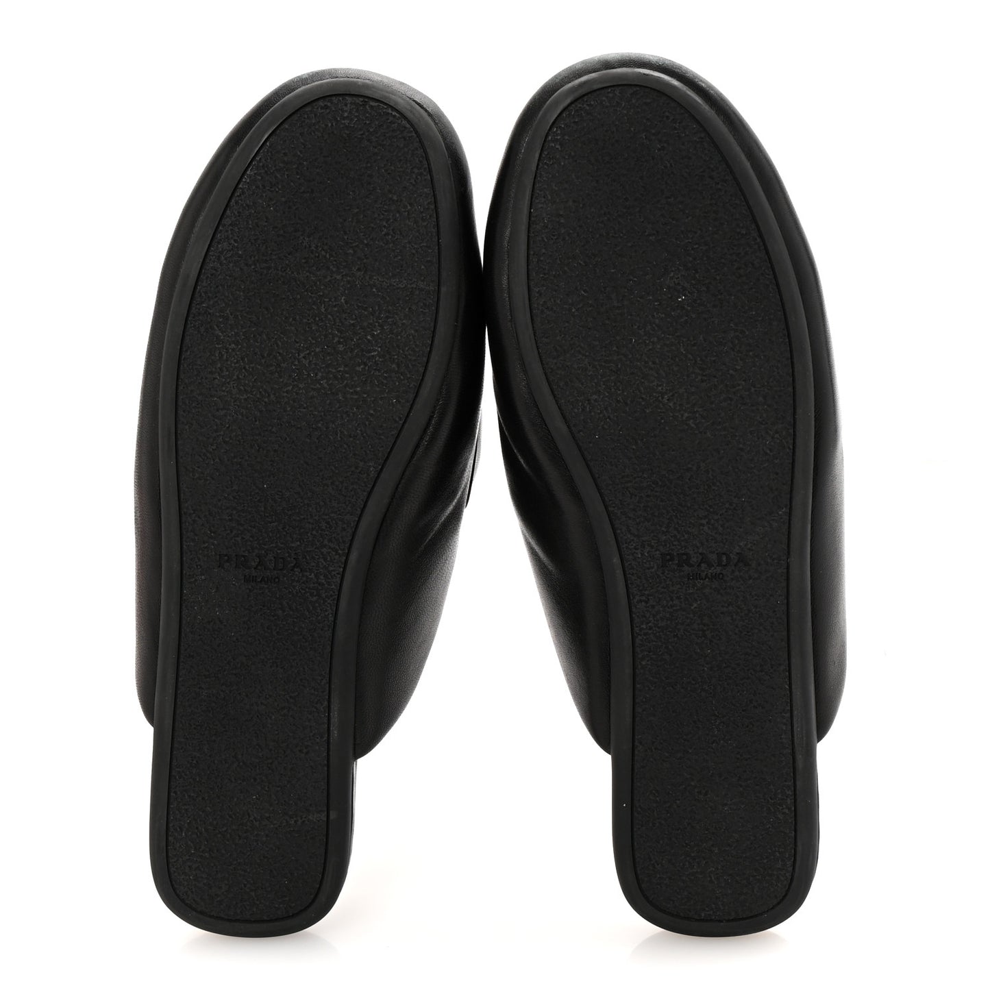 Nappa Soft Padded Metal Triangle Logo Lug Sole 20mm Mules 40.5 Black