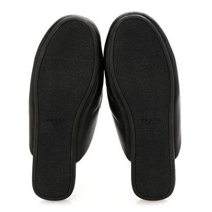 Prada Nappa Soft Padded Metal Triangle Logo Lug Sole 20mm Mules 40.5 Black 6 of 7