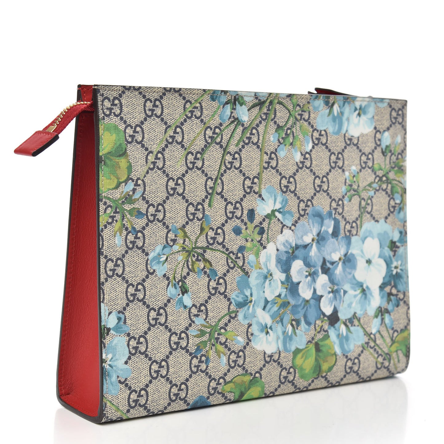 GG Supreme Monogram Blooms Large Cosmetic Case Beige Blue Navy Hibiscus Red
