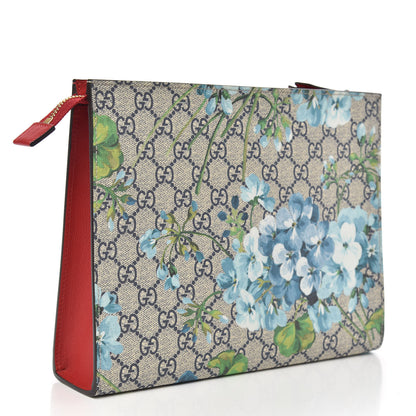 Gucci GG Supreme Monogram Blooms Large Cosmetic Case Beige Blue Navy Hibiscus Red 3 of 10