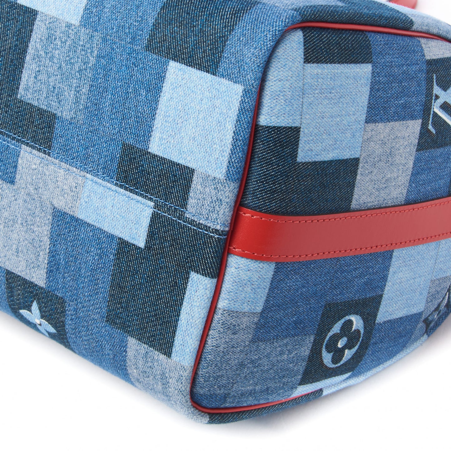 Denim Damier Monogram Patchwork Speedy Bandouliere 30 Blue Rouge