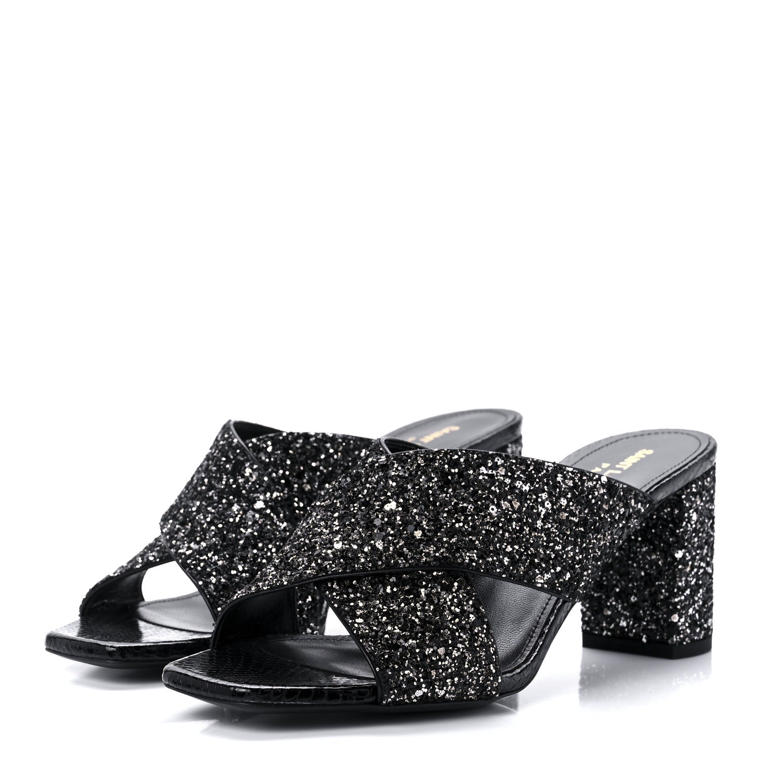 Saint Laurent Glitter LouLou 70 Mule Sandals 38.5 Black Gold 3 of 10