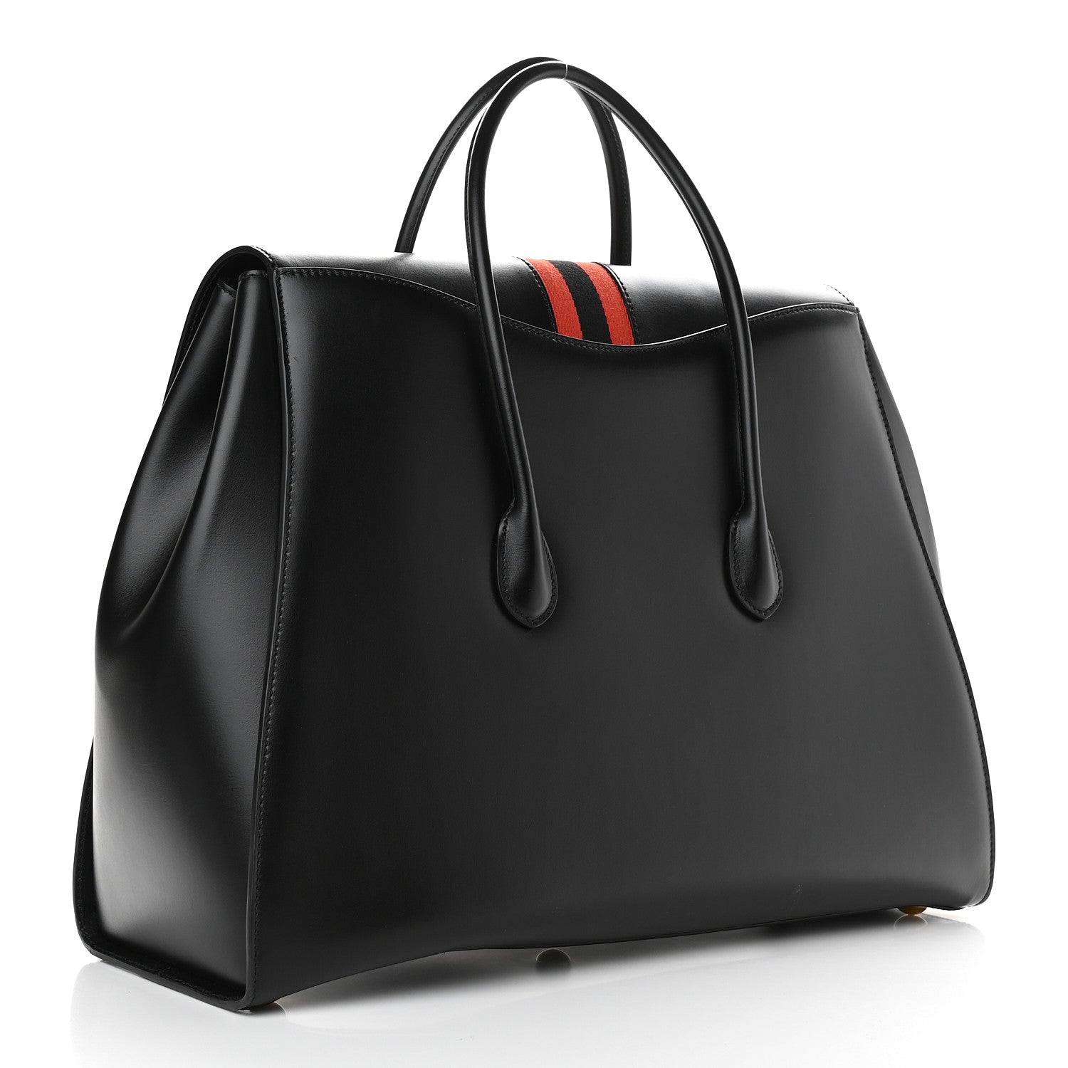 Gucci Plutone Calfskin Web Large Turn Lock Top Handle Duffle Bag Black 2 of 10
